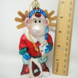 SANTA'S BEST Glass Moose Christmas Ornament w Felt Antlers & Trail Map
